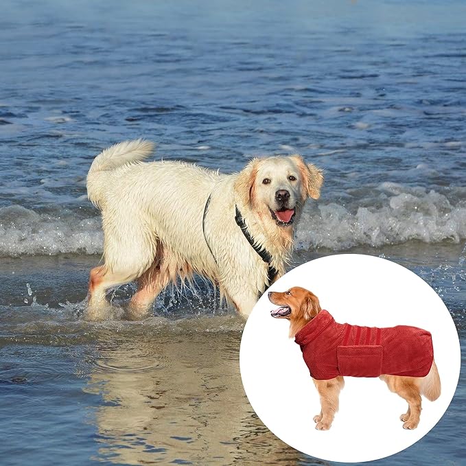 Dog Bathrobe Towel Geyecete Dog Drying Coat-Pineapple Grid Fast Drying Super Absorbent Pet Dog Cat Bath Robe Towel-Red-L