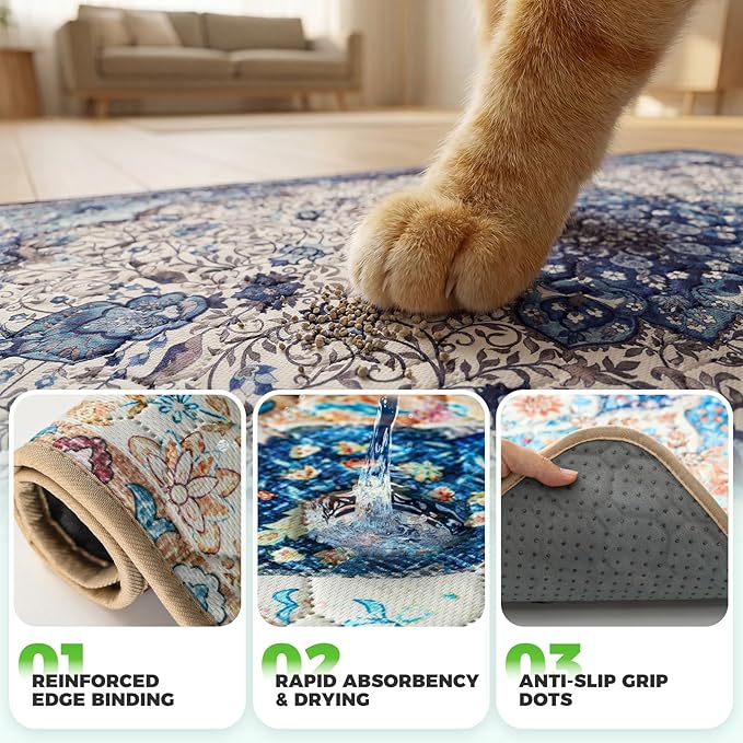 Hompet Cat Litter Mat 2 Pack, 19x30 Machine Washable Trapping Mats for Cats, Super Absorbent & Urine-Proof Cat Litter Box Mat for Floor, Waterproof & Non Slip Kitty Litter Rug