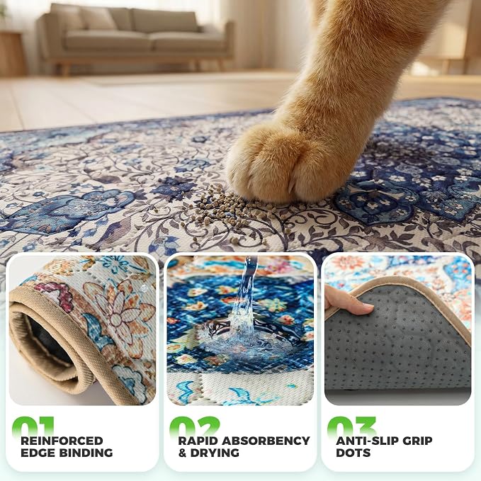 Hompet Cat Litter Mat 2 Pack, 24.8x54 Large Machine Washable Trapping Mats for Cats, Super Absorbent & Urine-Proof Cat Litter Box Mat for Floor, Waterproof & Non Slip Kitty Litter Rug