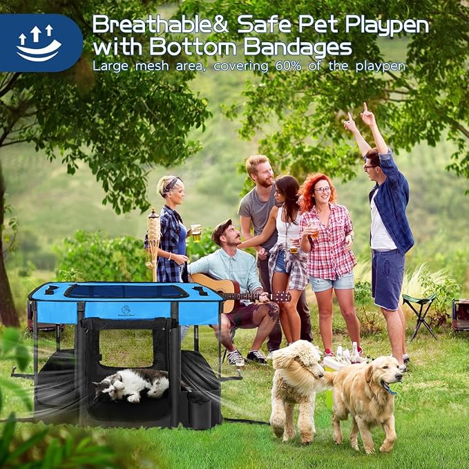 Dog Playpen, Foldable, Water-Resistant Shade Cover, 40x32x24in, Large