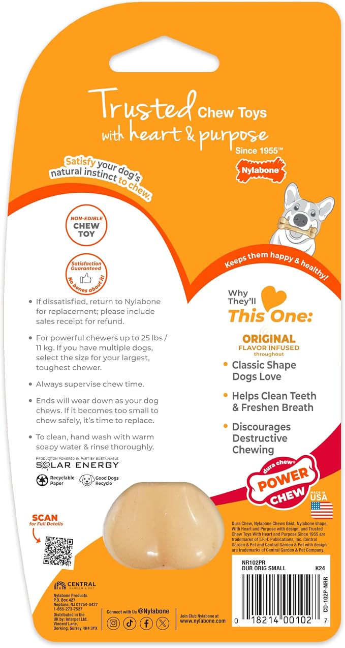 Nylabone Power Chew Original Bone Dog Chew Toy, Original Flavor, Small | Durable chew toys, long lasting, flavor throughout, discourages destructive chewing, keeps dogs busy, for dogs up to 25 lbs