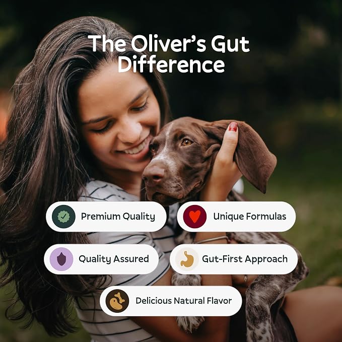 Oliver's Gut Probiotics for Dogs, Digestion Health · 6-Strain Probiotics · Immune Support. Papaya & Pumpkin Powder. Beef Bone Broth Powder. Gut Health. Beef - 120 Count.