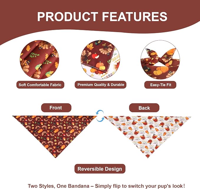 Thanksgiving Dog Bandana for Medium and Large Dogs, Turkey, Medium