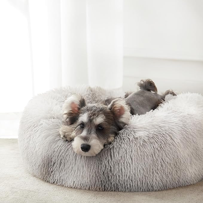 Western Home Calming Donut Small Medium Pet Dog Bed Washable,27" White Grey