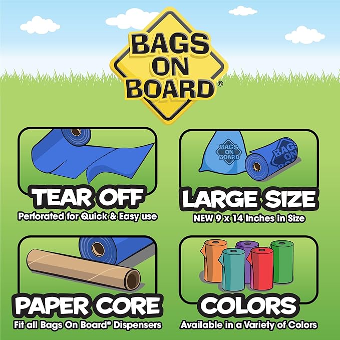 Bags On Board Dog Poop Bag | Strong, Leak Proof Dog Waste Bag | 9 x14 Inches, 315 Blue Bags (Pack of 6)