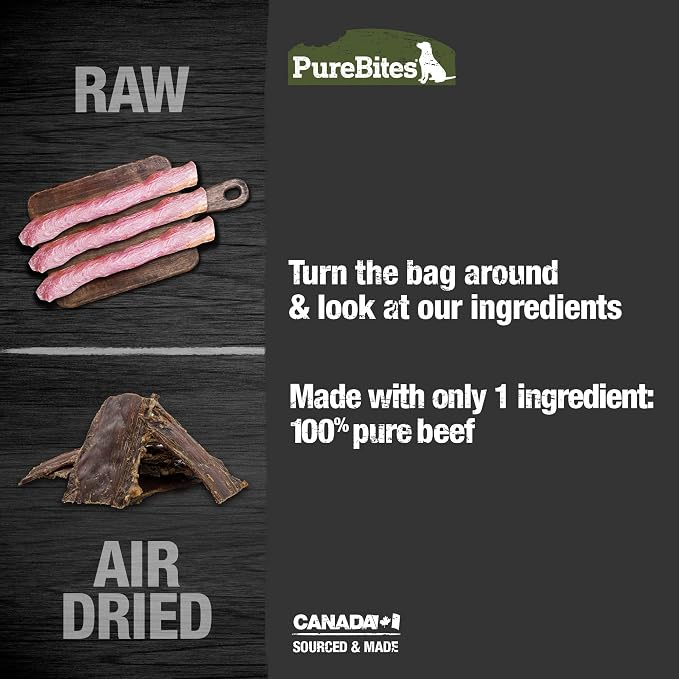 PureBites Beef Single Ingredient Air Dried Jerky Dog Treats, 7.5 oz | 100% Beef, Air-Dried, Made in Canada, High-Value Training Reward, 52 Calories/Tender, No Glycerin or Fillers