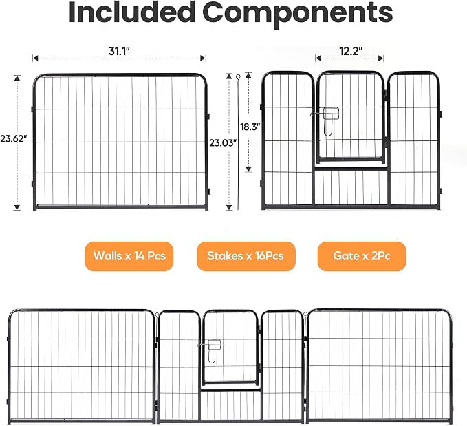 Simple Deluxe Dog Playpen, 24in 16 Panels, Black