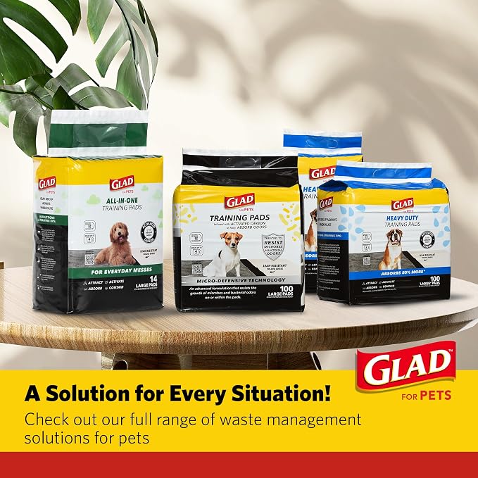 Glad for Pets Extra Large Charcoal Training Pads for Dogs and Puppies, Activated Carbon Odor Control, 6-Layer Absorbent Leak-Proof Pee Pads with Pheromone Attractant, 28 x 30 in, 30 Count - 2 Pack
