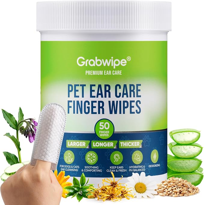 Dog Ear Wipes, Finger Design, Large Easy Fit, 50 Ct