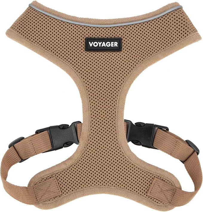 Best Pet Supplies Voyager Aerolite Over the Head Dog Harness, No Pull Breathable Air Mesh Vest, Quick Dry with Reflective Stitching, Adjustable Escape Resistant Harness - Beige, Small