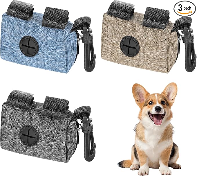 Yuanchu 3 Pcs Dog Poop Bag Dispensers, Dog Waste Bag Holder for All Leash Attachment Puppy Poop Bag Dispenser Zipper Pouch with Carabiner Clip for Cats Dogs Pet