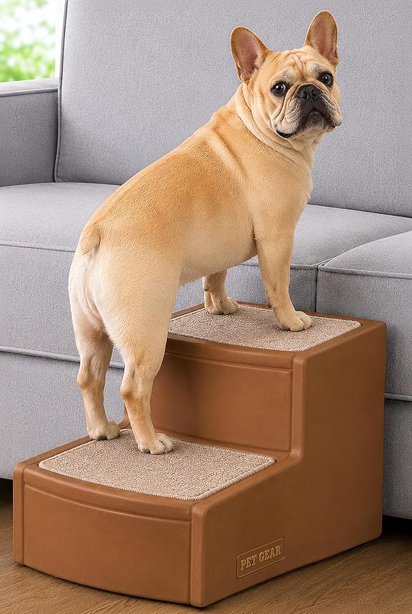 Pet Gear Easy Step II Pet Stairs, 2 Step for Cats/Dogs up to 75-pounds, Portable, Removable Washable Carpet Tread, No Tools Required, Wheat