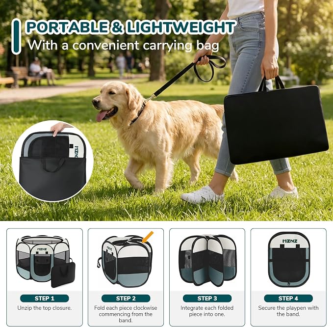 Dog Cat Playpen, Portable Small Animal Playpen Crate Indoor for Dogs Cats Rabbits, Foldable Guinea Pigs Bunny Cage Enclosure for Outdoor, Pop Up Dogs Cats Tent Kennel with Carrying Case, Grey