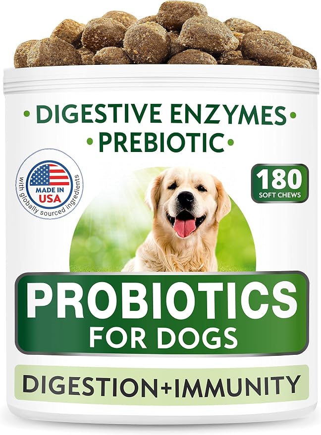 Dog Probiotics Chews Bundle - Gas, Diarrhea, Allergy, Constipation, Upset Stomach Relief, with Digestive Enzymes + Prebiotics - Chewable Fiber Supplement - Improve Digestion, Immunity - 300 Soft Chews