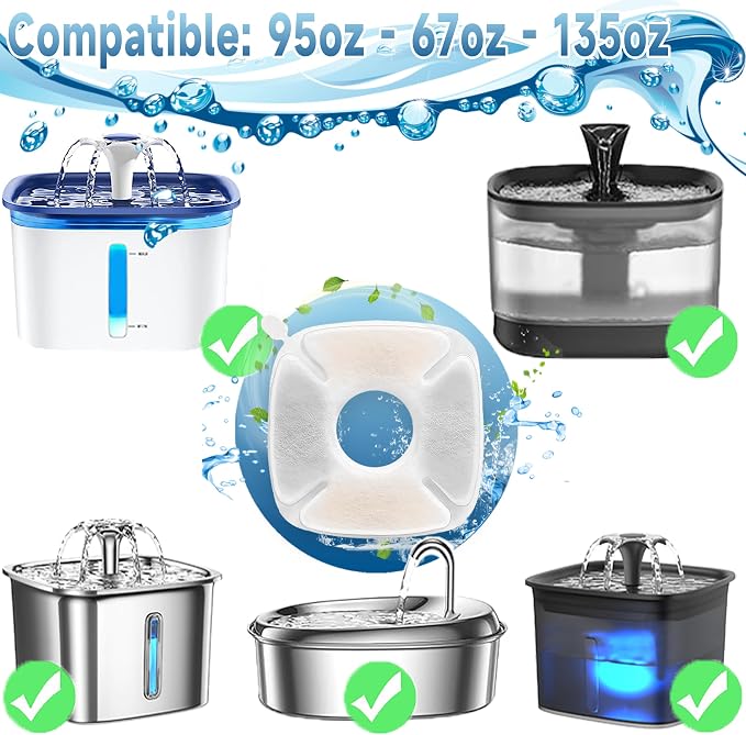 18 Pcs Cat Fountain Filters Replacement Compatible with VEKEN 95oz/2.8L, 67oz/2L, 135oz/4L Pet Fountain