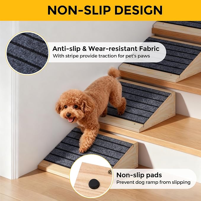 COZIWOW 8 PCS Dog Ramp for Stairs, Non-Slip | Sturdy | Wooden Dog Stairs Pet Ramp for Small Medium Dogs Cat, Pet Steps Stair Wedges Assist for Injured & Older Pets, Gentle Slope Step Stairs(8)
