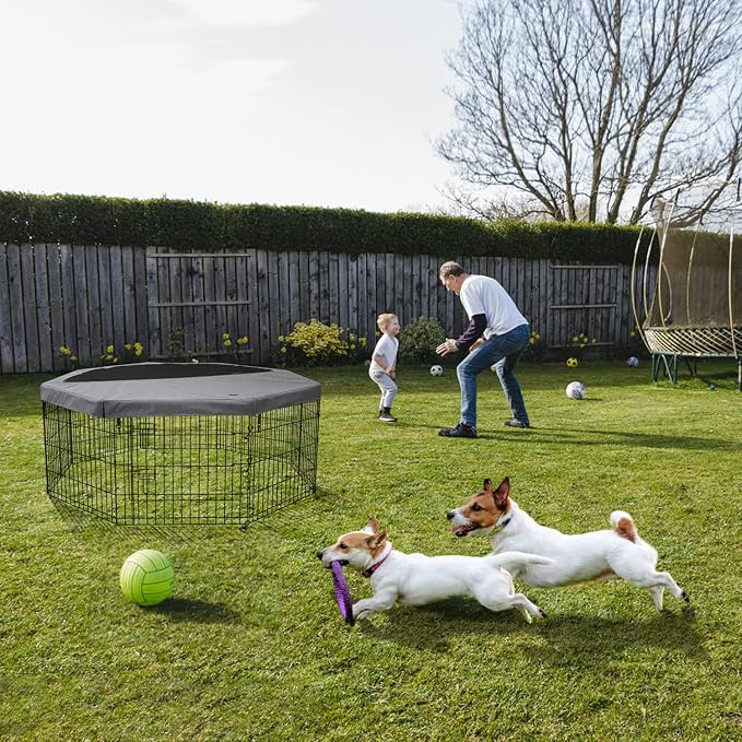 PETIME Foldable Metal Dog Exercise Pen/Pet Puppy Playpen Kennels Yard Fence Indoor/Outdoor 8 Panel 24" W x 24" H with Top Cover (with top Cover, 8 Panels 24" H)