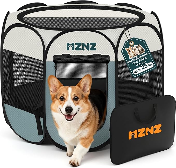 Dog Cat Playpen, Portable Puppy Pet Crate Indoors for Small/Medium Dogs Cats Rabbits, Foldable Dog Cage Enclosure for Outdoor, Pop Up Dogs Tent Kennel with Carrying Case, Grey
