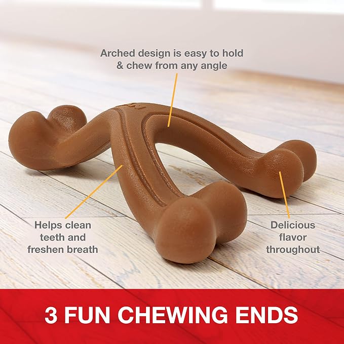 Nylabone Power Chew Easy-Hold Wishbone Dog Chew Toy, Small | Bison flavor, durable dog toys for aggressive chewers, discourages destructive chewing, for small breeds up to 25 lbs