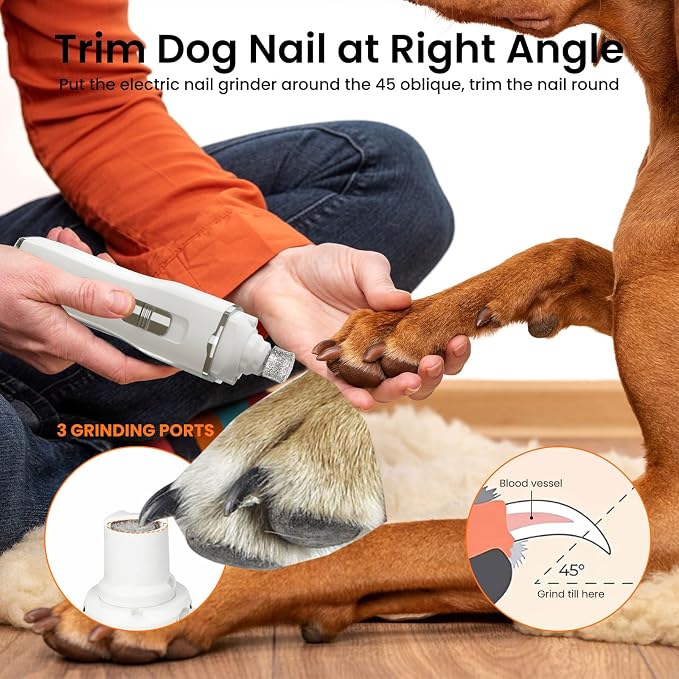 Tife Dog Nail Grinder,2 Speed Electric Rechargeable Dog Nail Trimmer,Quiet and Low-Vibration Pet Nail Grinder,Painless Dog&Cat Grooming Supplies for Large Medium Small Pets