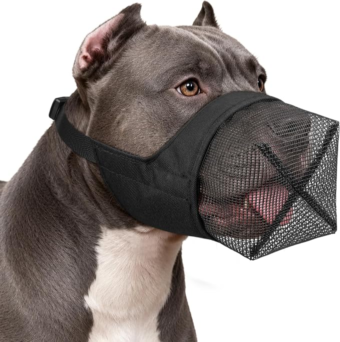 Full Covered Muzzle for Pitbull Bully Rottweiler Medium Large Dogs | Fits Wide Nose Dogs, Anti Scavenging, Breathable Mesh, Soft Fabric, Walking Training Grooming Vet Visits Use, Allows to Drink