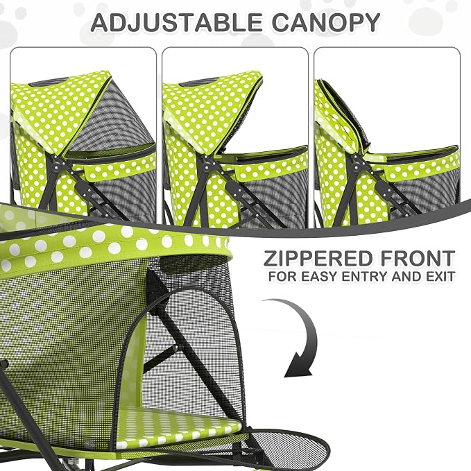 MoNiBloom Pet Stroller - Lawn Green Polka Dots