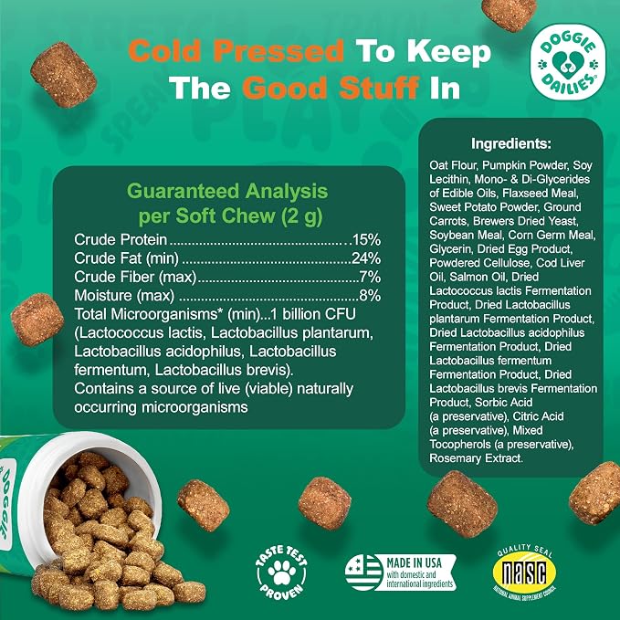 Doggie Dailies Probiotic Soft Chews for Dogs, Pumpkin, 225 Count