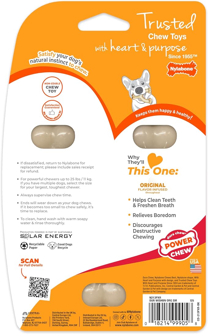 Nylabone Power Chew Wishbone Dog Chew Toy, Original Flavor, Small | Durable chew toys, long lasting, flavor throughout, discourages destructive chewing, easy-hold shape, for dogs up to 25 lbs