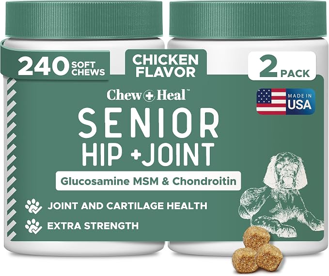 Glucosamine for Dogs Hip and Joint Supplement - 240 Soft Chews for Senior Dogs with Glucosamine, Chondroitin, MSM, Vitamin C, and Omegas - for Mobility, Cartilage, and Joint Health