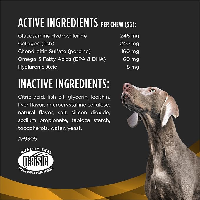 Purina Pro Plan Veterinary Large Breed Dog Joint Care Supplement with Glucosamine, Chondroitin, and Collagen to Support Hip and Joint Health – 60ct Pouch