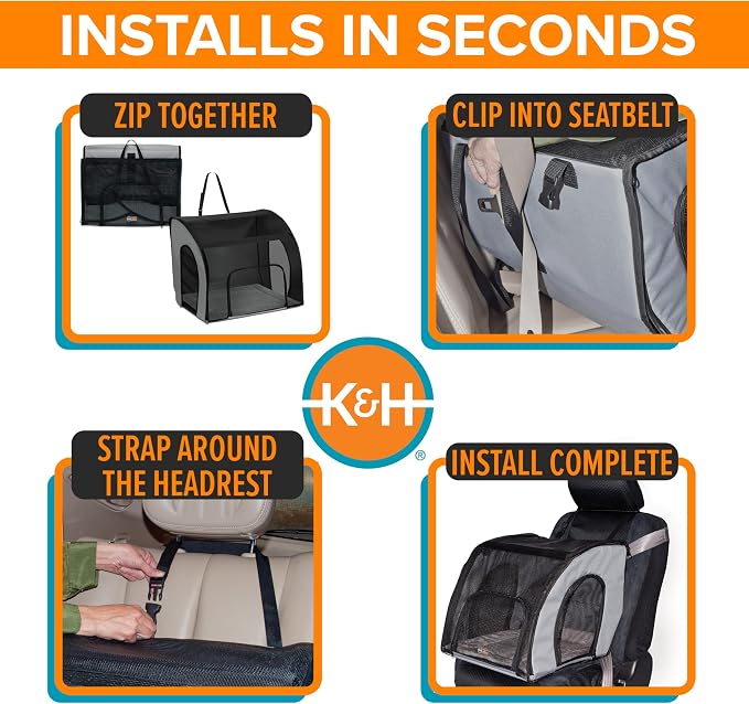 K&H Dog Car Seat, Travel Safety Carrier, Small, Gray/Black, 17x16x15in