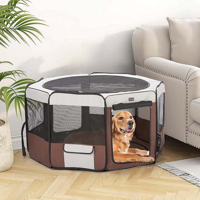 DONORO Dog Playpen, 55in, Medium/Large, 8 Panels