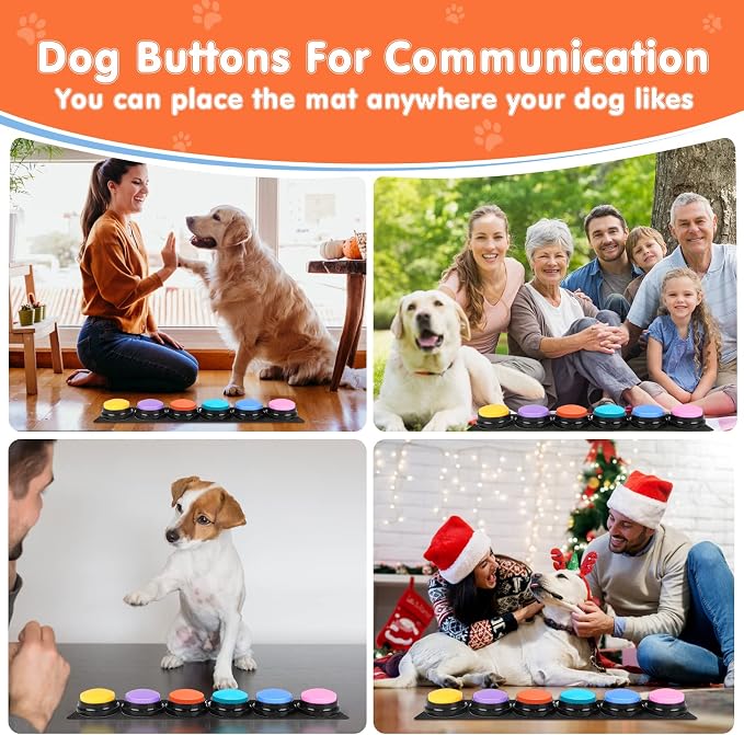 Dog Buttons for Communication, 6 Recordable Buttons, with Mat & Batteries