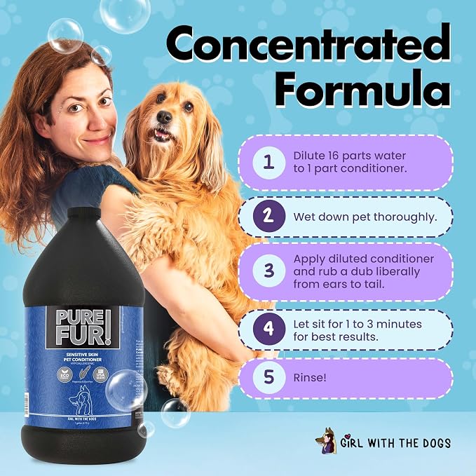 Pure Fur! by Girl With The Dogs - Made in USA - Sensitive Skin Pet Conditioner, 1 Gallon