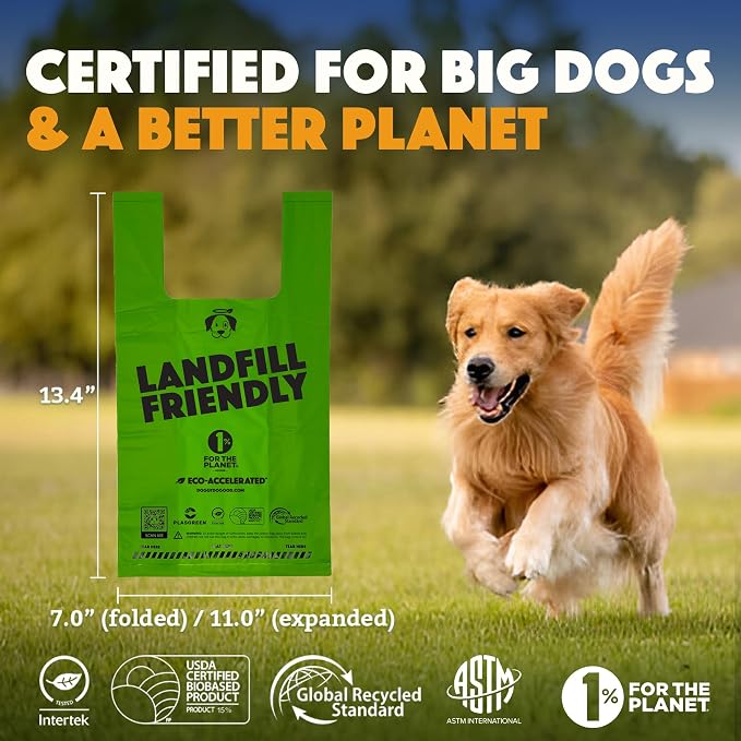 Doggy Do Good - 180 Count, Heavy Duty Poop Bags for Dogs with Handles - Standard Size - Dog Waste Bags Made with 50% Recycled Plastic + 15% Biobased Material - Landfill-Friendly, Unscented, Leak-Proof