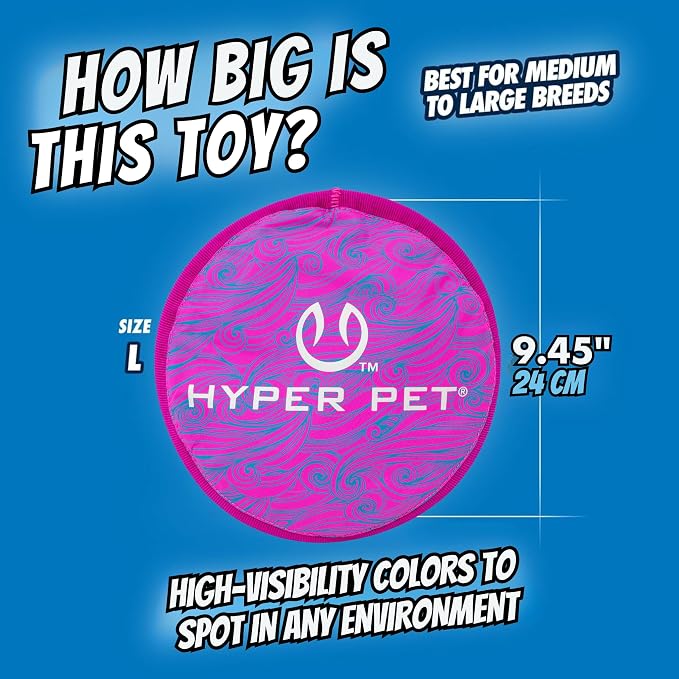Hyper Pet Flippy Flopper Flying Disc Soft Dog Toy, 9 Inches, Purple Swirl | Safe on teeth, stays on the water surface for pool and lake fetch games, keeps active pups leaping and chasing every day