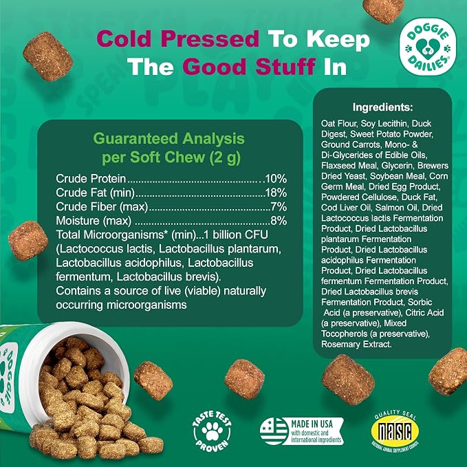 Doggie Dailies Daily Probiotic Soft Chews for Dogs, Duck, 225 Count