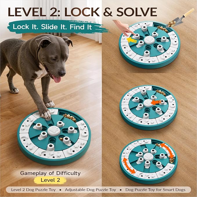 KADTC Large Dog Puzzle Toy, 2 Levels, 3 Games, Slow Feeder & Enrichment Toy | Healthy feeding meets brain exercise to burn energy, fight boredom, curb gulping, build focus, and make meals more rewarding.