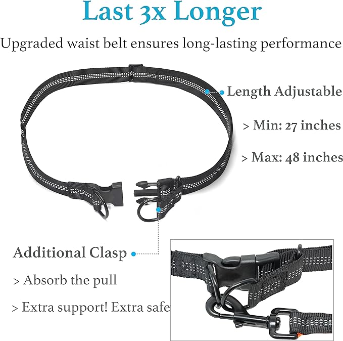 iYoShop Retractable Hands Free Dog Leash, Small, 8-25 lbs, Black | Bungee Waist Leash, Dual Handles, Adjustable Waist Belt, Walking and Running