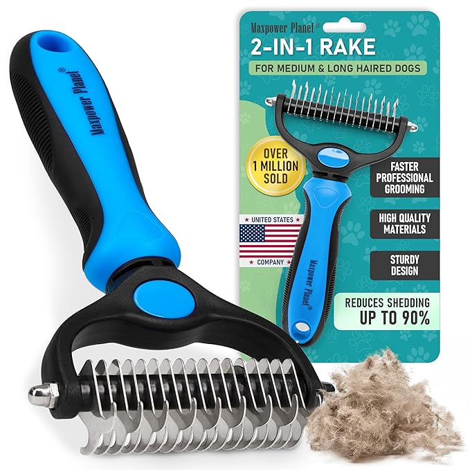 Maxpower Planet Dog Grooming Rake, Blue