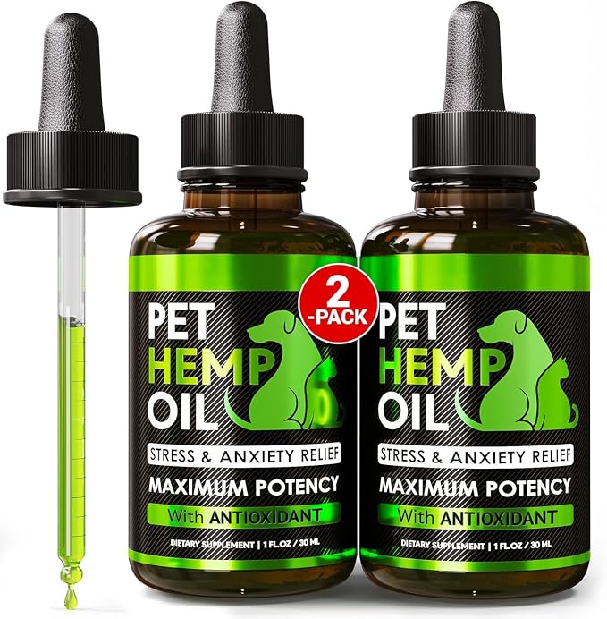 Pet Hemp Oil for Dogs - 2 Pack (2 fl oz Total) - Hemp Oil for Dogs and Cats