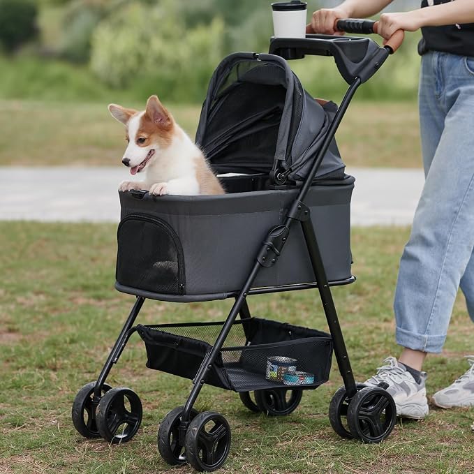 Zoosky 3-in-1 Foldable Pet Stroller - Front Door &amp; Rear Pocket