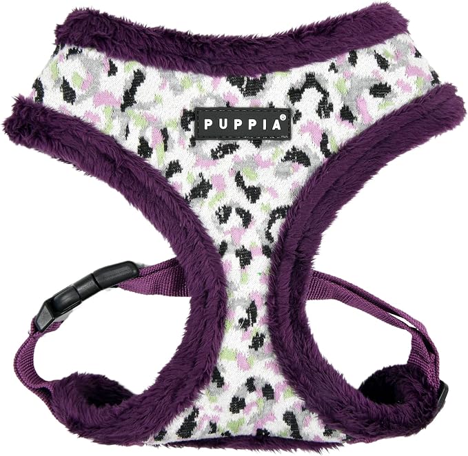 Puppia Huxley Dog Harness Over-The-Head Warm Winter Leopard Pattern Adjustable Chest for Small and Medium Dog, Purple, Large