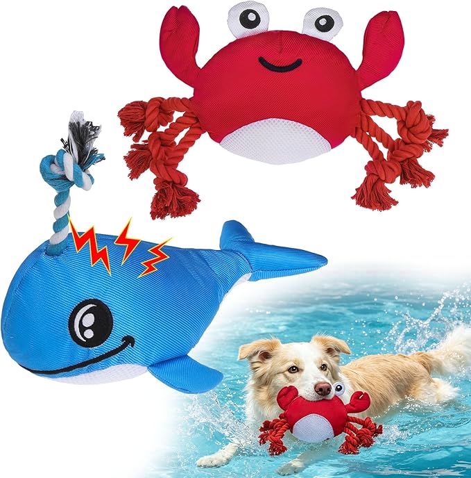 BEAUTYZOO Floating Dog Pool Toys, 2-Pack, Whale & Crab
