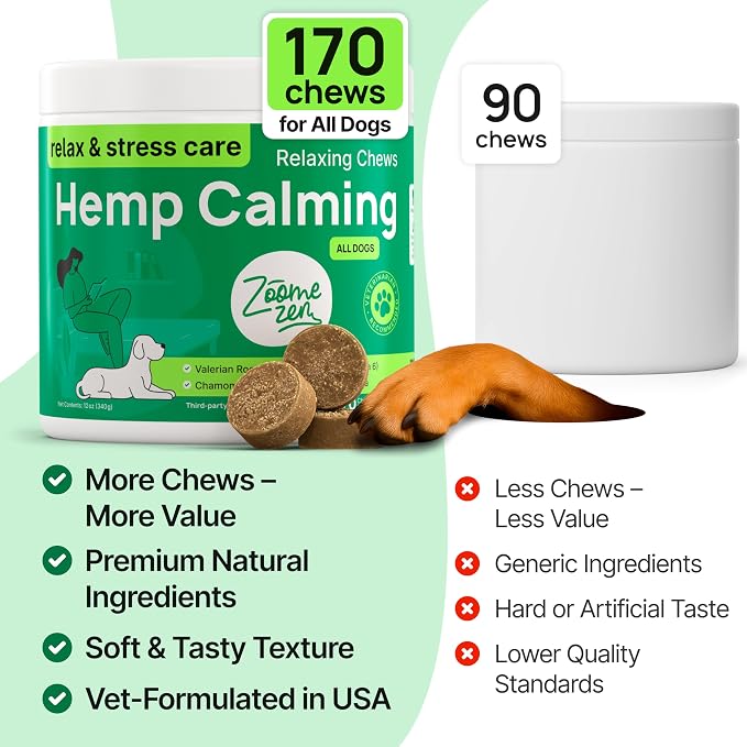 Hemp Calming Chews for Dogs Anxiety, Melatonin, 1-Pack, 170 Count