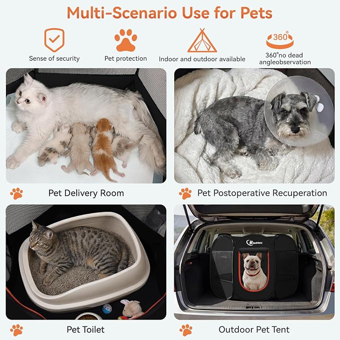 Siedihit Dog Playpen, Puppy Pet Playpens Indoor for Medium Dogs Tent Crates Cage Indoor/Outdoor, Portable Pop Up Dog Kennel Playpen with Carrying Case for Dogs/Cats/Rabbits, Black