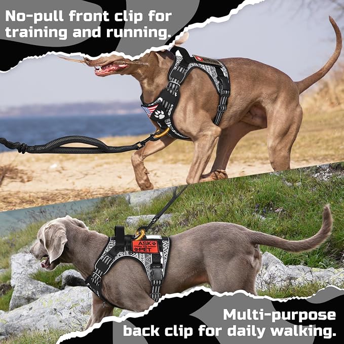 rabbitgoo Tactical Dog Harness for X-Large, No Pull Military Service Vest | Molle & Handle, Heavy Duty, Adjustable, Reflective Straps, Easy Control for Training Walking, B&W Geometric, X-Large