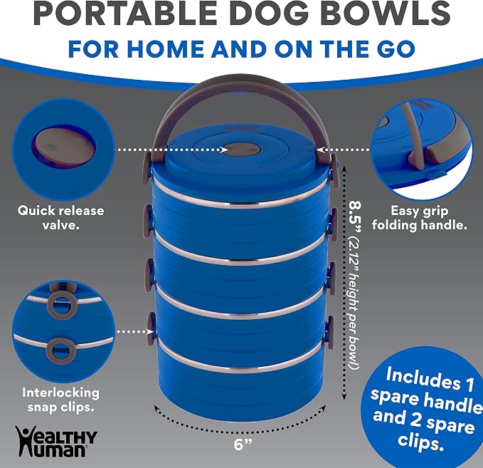 Healthy Human Travel Pet Bento Bowls, 3 Pack, Blue
