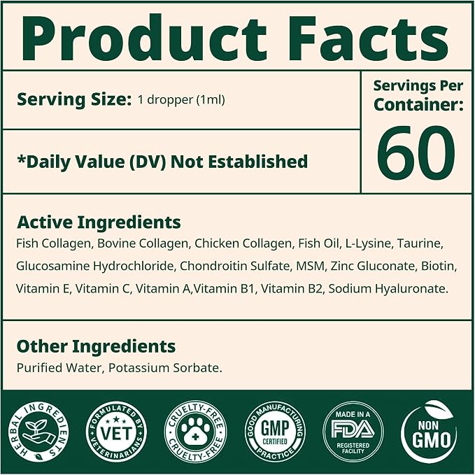 Liquid Collagen for Dogs, Skin & Coat & Joint Support, 2 fl oz