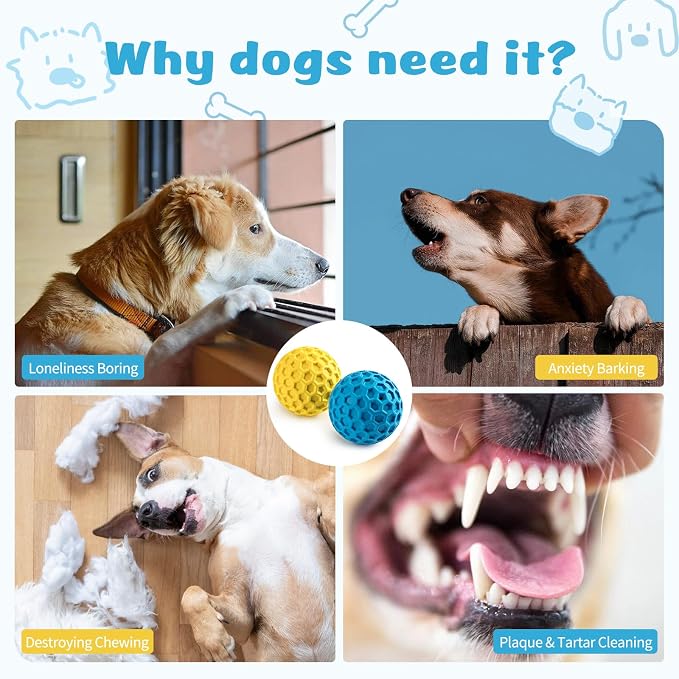 HIPPIH Indestructible Squeaky Dog Toys, Interactive Dog Balls 2 Pack | Chew Toys for Aggressive Chewers, Natural Rubber, Large/Medium Dogs, Tough Puppy Teething Toy, Relieve Anxiety